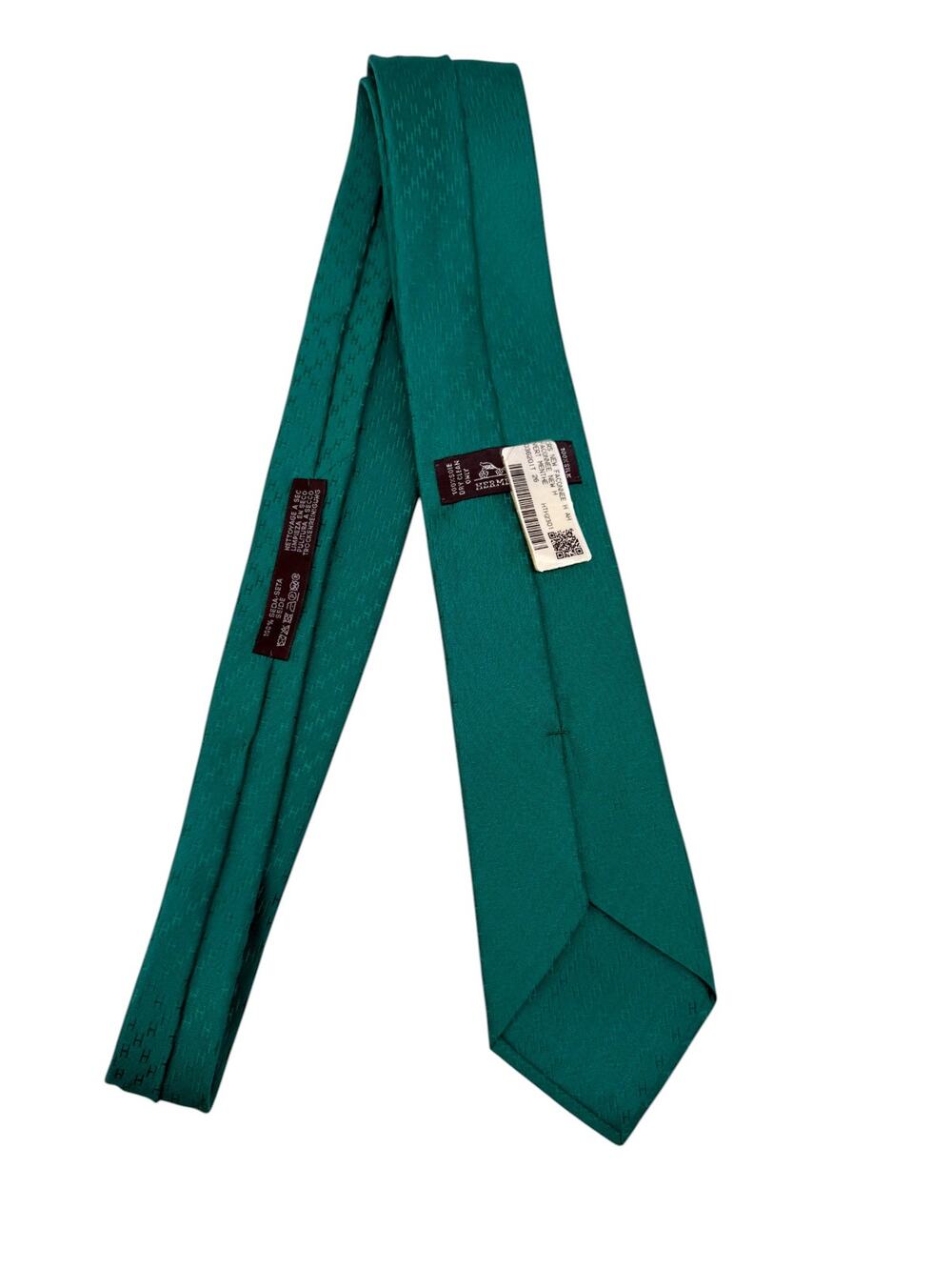 Hermès Façonnée H Silk Jacquard Tie Teal Green Men's New With Tags